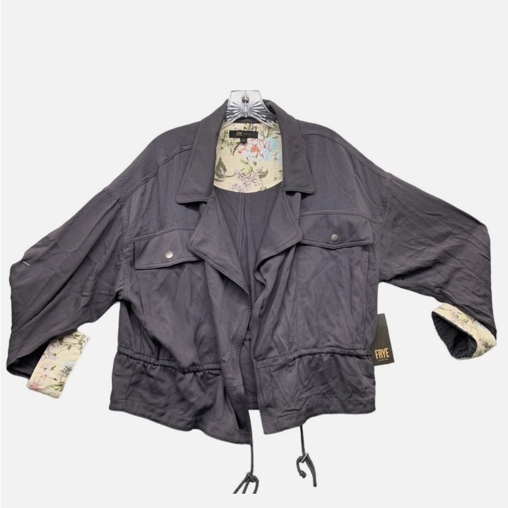 FRYE- Moto jacket Stone Gray with floral accent size M